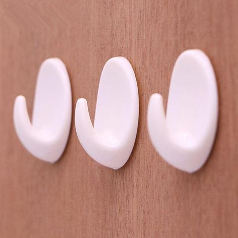 5pcs/set Kitchen Bathroom Sticky Holder Wall Door Hook White Plastic Oval Self Adhesive Hanger For Bag Keys Towel ► Photo 1/6