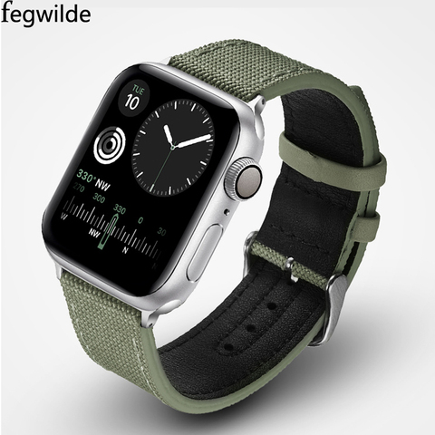 Canvas+leather strap for apple watch band 44 mm 40mm 42mm 38mm iwatch series 6 4 3 2 wrist bracelet Luxury leather Nota strap ► Photo 1/6