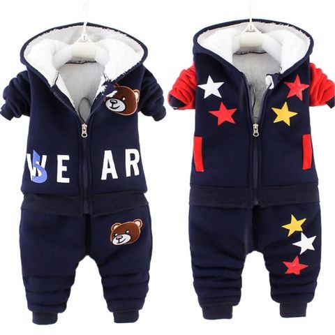 New Kids Sets Autumn Winter Thick Plush Cotton Clothing Boy girl Cartoons Hooded coat+Pants 2pcs Suit Children tracksuit 0-4Y ► Photo 1/6