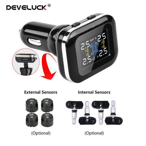 Develuck 2022 Car TPMS Upgraded Cigarette Lighter Digital tpms Angle Adjustable Car Tire Pressure Alarm System with USB Port ► Photo 1/6