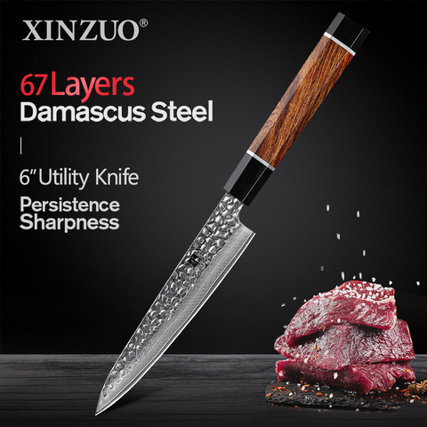 XINZUO Damascus VG10 Steel 6'' inch Utility Knives Japanese Octagonal Handle Ultra Sharp Stainless Steel Chef Slicing Cutter ► Photo 1/6