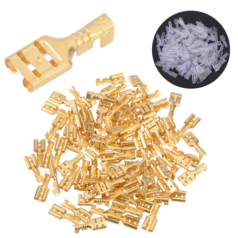 100pcs Brass Female Spade Connectors 4.8mm Crimp Terminal with Insulating Sleeve 22-16AWG 0.5mm Thickness ► Photo 1/6