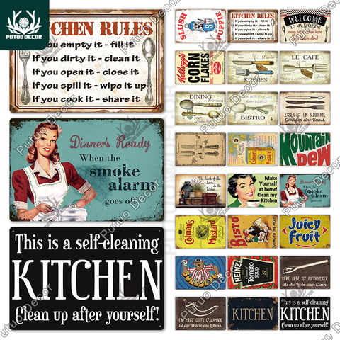 Kitchen Metal Sign Plaque Metal Vintage Tin Sign Retro Kitchen Signs House Home Dinning Room Wall Decor Metal Signs ► Photo 1/6