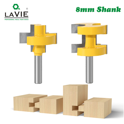 LAVIE 2pcs 8MM Shank T-Slot Square Tooth Tenon Bit Milling Cutter Carving Router Bits for Wood Tool Woodworking C08-155 ► Photo 1/6