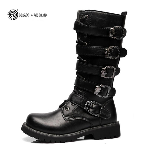 Winter Men Motorcycle Boots 2022 Fashion Mid-Calf Punk Rock Punk Shoes Mens PU Leather Black High top Casual Boot Man ► Photo 1/6