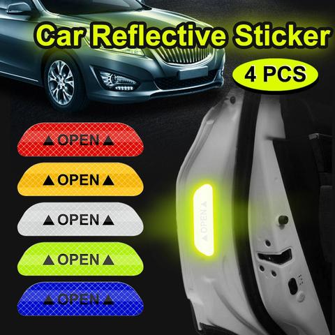 4Pcs Universal Car Door Open Sticker Reflective Tape Safety Warning Decal ZB 