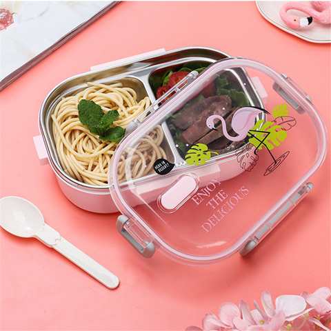 SHAI Microwave Food Container Portable Japanese Lunch Box With Compartments Tableware 304 Stainless Steel Kids Bento Box ► Photo 1/6