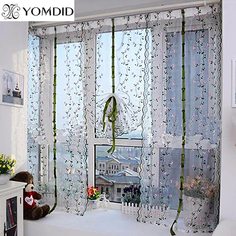 Pastoral Roman Curtain Floral Tulle Curtains For Kitchen Embroidered Voile cortina in the kitchen Living Room Hotel Windows ► Photo 1/6