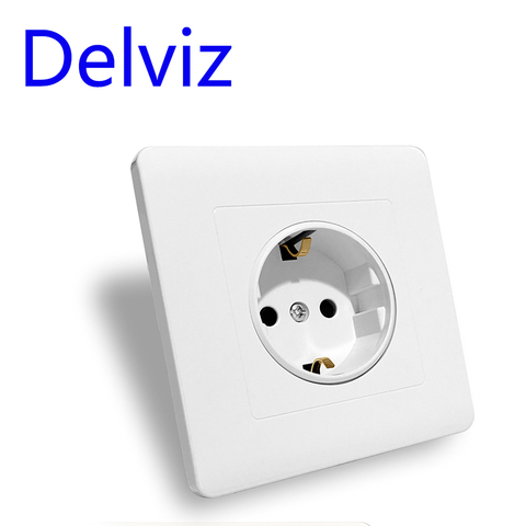 Delviz 16A power socket panel AC 110V~250V 86mm European standard German socket White square Round hole EU standard wall outlet ► Photo 1/6