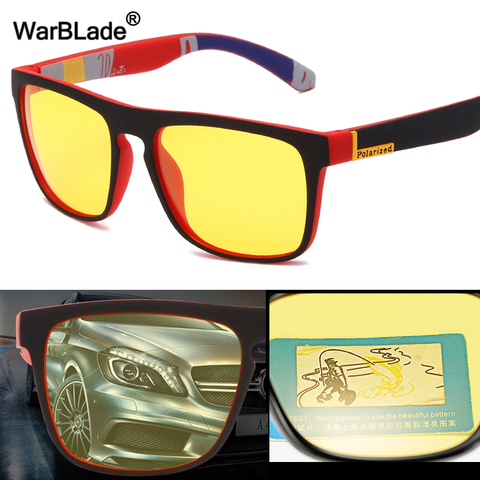 WarBLade New Square Polarized Sunglasses Men Night Vision Glasses Yellow Lens Anti-Glare Driving Sun Glasses UV400 Eyewear ► Photo 1/6