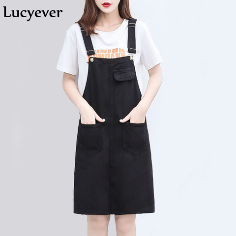 Lucyever Harajuku Denim Dress Women Summer Sleeveless Suspenders Jeans Dress Casual Black White Plus Size Girls vestidos S-5XL ► Photo 1/6