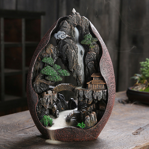 Big Resin Rockery Landscape Backflow Incense Burner Home Decor Smoke Waterfall Holder Handcrafted Buddhist Incense Holder ► Photo 1/6