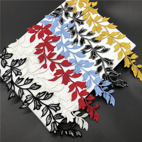 2Pcs/25X6cm Leaf Gold/Black/Blue/Rose Applique Clothing Embroidery Patch Fabric Sticker Iron On Patch Craft Sewing Repair ► Photo 1/6