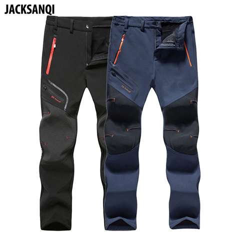 JACKSANQI Men Winter Fleece Waterproof Outdoor Hiking Pants Softshell Camping Trekking Climbing Training Male Trousers 6XL RA327 ► Photo 1/6