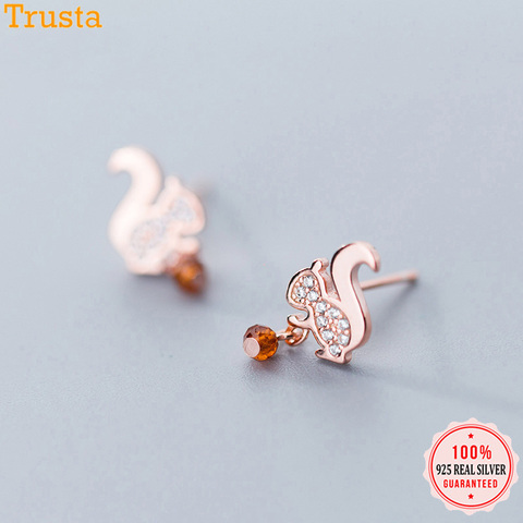 Trusta Genuine Fashion 925 Sterling Silver Sweet Little Squirrel Dazzling CZ  Earring For Women Girl Wedding Jewelry Gift DS2441 ► Photo 1/6