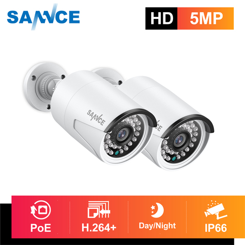 SANNCE 2PCS Ultra HD 5MP POE Camera Outdoor Indoor Weatherproof Security Network Bullet EXIR Night Vision Email Alert Camera Kit ► Photo 1/6