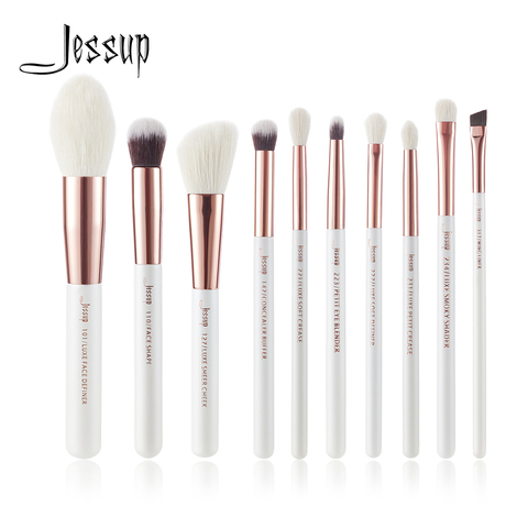 Jessup 10pcs Pearl White / Rose Gold Professional Makeup Brushes Set Make up Brush Tools Foundation Powder Definer Shader Liner ► Photo 1/6