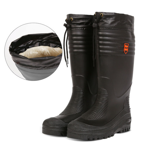 Black High Fishing Boots Men Water Shoes Rain Boots with Fur Winter High Boot Cotton Padded Boots Waterproof ► Photo 1/3