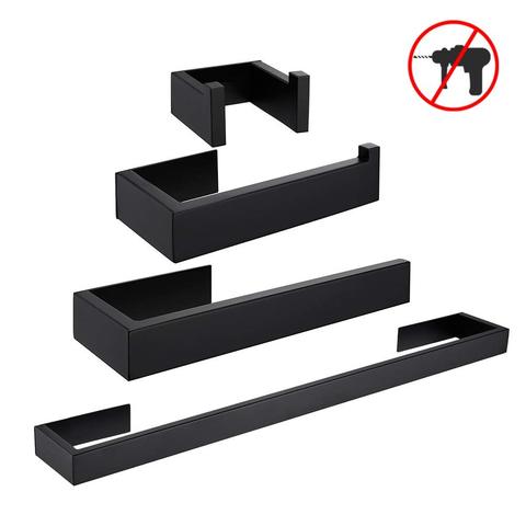 Self Adhesive Bathroom Accessories Black Finish Towel Bar Towel Hook Towel Ring Toilet Paper Holder ► Photo 1/6