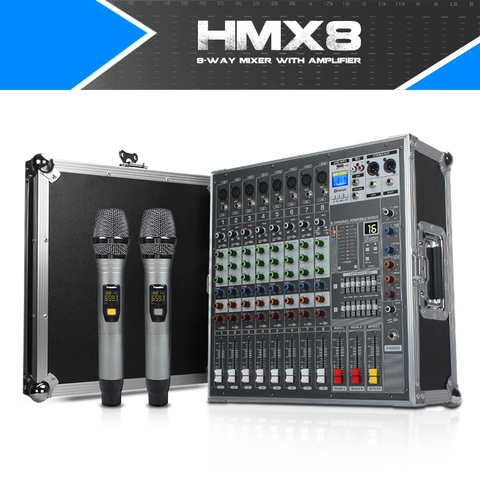 Professional 8-way mixer with power amplifier high power professional stage sound package with wireless microphone and Bluetooth ► Photo 1/4