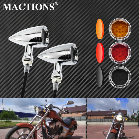 Motorcycle LED Turn Signal Bullet Blinker Orange & Red Indicator Lights Gray/Orange/Red Lens 10mm Vintage Chrome For Harley ► Photo 1/6