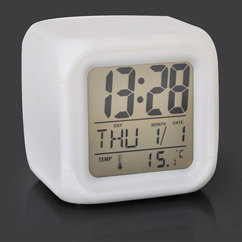 LED Alarm Colock 7 Colors Changing Digital Desk Gadget Digital Alarm Thermometer Night Glowing Cube led Clock Home ► Photo 1/6