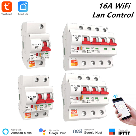 Tuya Smart Life 16A Smart WiFi Circuit Breaker Short Circuit Protection Alexa Echo Google Compatible Remote Control WiFi Switch ► Photo 1/6