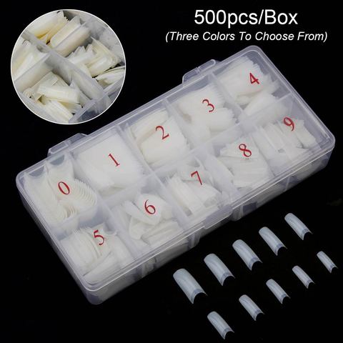 500pcs/Box Artificial Nail Tips Full Cover Nails Colored Nail Tips Acrylic Transparent Nail Capsules French Manicure False Nails ► Photo 1/6