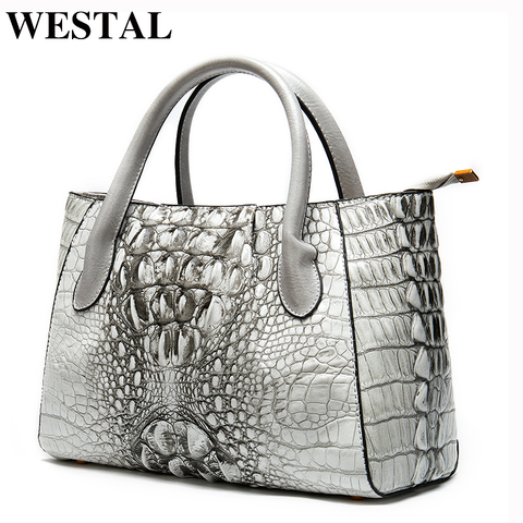 WESTAL womens genuine leather handbags luxury handbags women bags designer alligator top-handle bags messenger bag women leather ► Photo 1/6