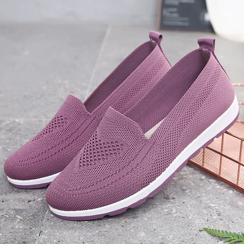 Vulcanized Shoes Women Knitted Light Casual 2022 Sneakers Breathable Mesh Sock Shoes Summer Outdoor Ladies Slip On Flat Shoes ► Photo 1/6