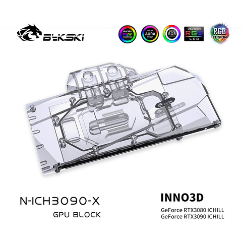 Bykski GPU Water Cooling Block For INNO3D RTX 3090 3080 ICHILL, Graphics Card Liquid Cooler System, N-ICH3090-X ► Photo 1/6