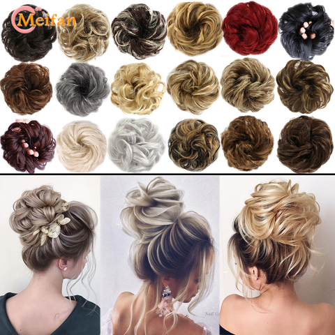 MEIFAN Synthetic Elastic Hair Scrunchie Curly Chignons Hair Rope Natural Fake Hair Bun Curly Clip in Hair Ponytails Extensions ► Photo 1/6