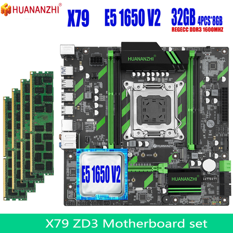 HUANANZHI X79 motherboard set  Xeon E5 1650 v2 4PCS x 8GB = 32GB 1600MHz 12800R DDR3 ECC REG memory motherboard with ► Photo 1/6