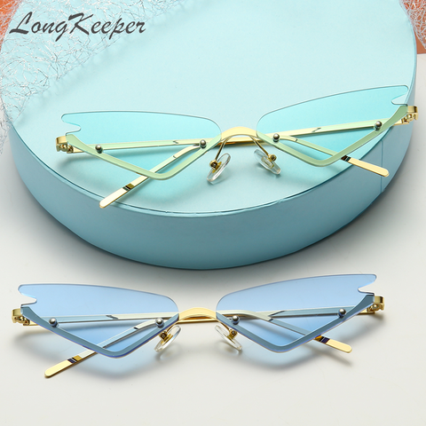 LongKeeper Punk Style Rimless Cat Eye Sunglasses Women Candy Color Metal Vintage Narrow Triangle Sun Glasses oculos feminino ► Photo 1/6