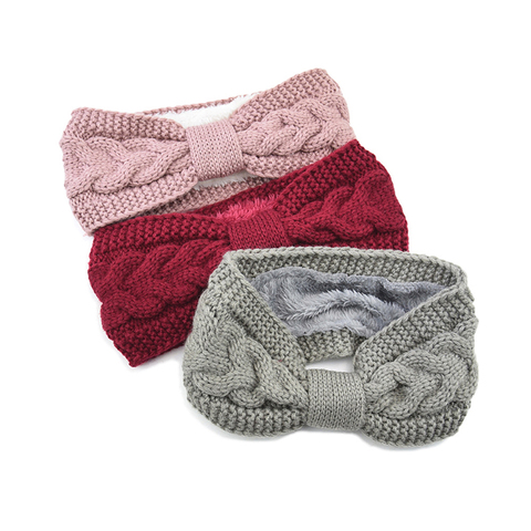 Elegant Warm Knitted Headband For Women Furry Fleece Lined Wide Headwrap Elastic Warmer Ear Crochet Bow Turban Hair Accessories ► Photo 1/6