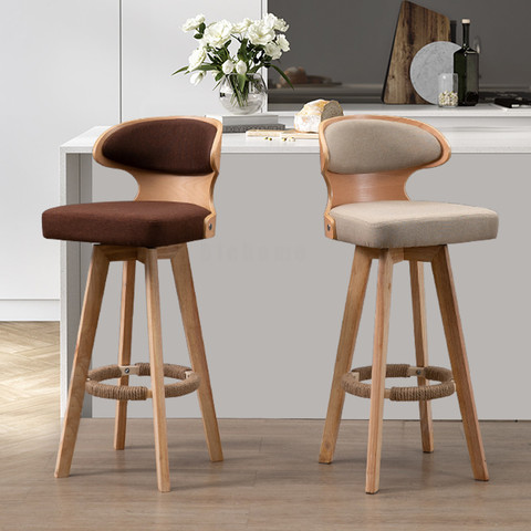 Modern Bar Stool Solid Wood Barstools Nordic Modern Minimalist Bar Chair High Foot Bar Stools Home Front Desk Swivel Back Chair ► Photo 1/5