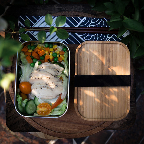 500Ml/800Ml/1200Ml Organic Bamboo Lid Stainless Steel Bento Lunch Box With Elastic Janpanese Food Container Storage Box ► Photo 1/6