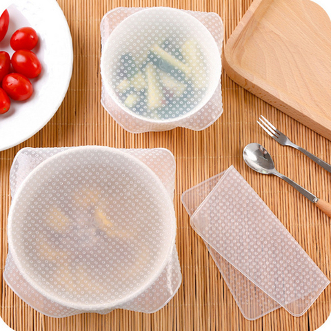 4Pcs/lot Silicone Food Wrap Seal Cover Stretch Cling Film Fresh Food Saver Silicone Placemat Food Stretch Cover Kitchen Supplies ► Photo 1/6