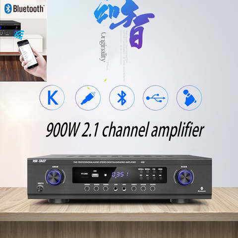 KYYSLB 900W 220V K60 2.1 Channel Bluetooth Amplifier Power Home KTV Stage Hifi Fever Digital Amplifier Karaoke OK with USB SD ► Photo 1/6