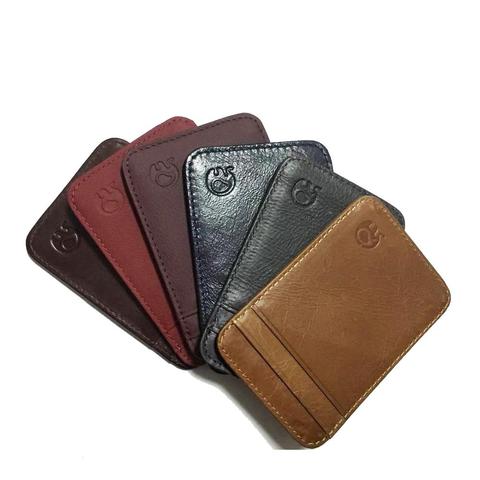 Fashion 100% Genuine Leather Thin Bank Credit Card Case Mini Card Wallet Men Bus Card Holder Cash Change Pack Business ID Pocket ► Photo 1/6