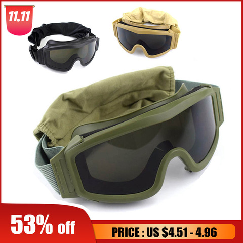 Black Tan Green Tactical Goggles Military Shooting Sunglasses 3 Lens Army Airsoft Paintball Motorcycle Windproof Wargame Glasses ► Photo 1/6