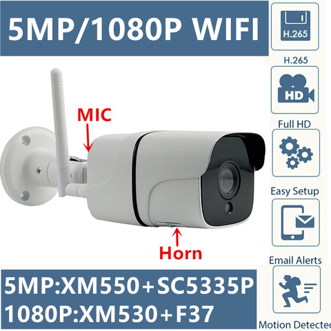 5MP 4MP 2MP Integrate MIC Speaker WIFI Wireless IP Metal Bullet Camera 2592*1944 1080P IRC 8-128G SD Card CMS XMEYE ICsee P2P ► Photo 1/6