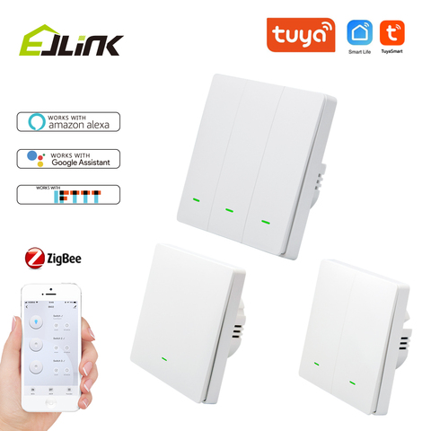 EJLINK Zigbee Push Button Switch No Neutral Wire APP Remote Control Smart Light Switches Works with Alexa Interruptor ► Photo 1/6