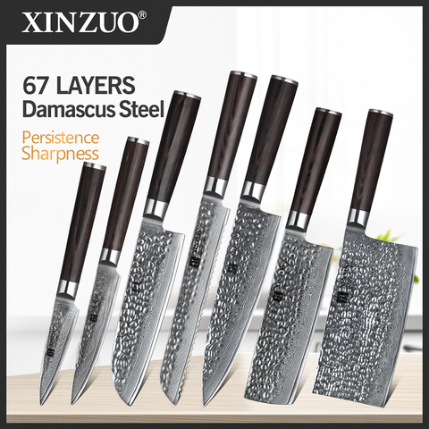 XINZUO 7 PCS Chef Knife Set Japanese Damascus Steel Kitchen Knives Sets Cleaver Paring Santoku Slicing utility Cooking Tool ► Photo 1/6