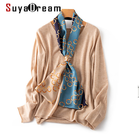 SuyaDream Woman Print Silk Scarf 100%Mulberry Silk 145CMX15CM Two layers Long Silk Scarves 2022 Spring ► Photo 1/6