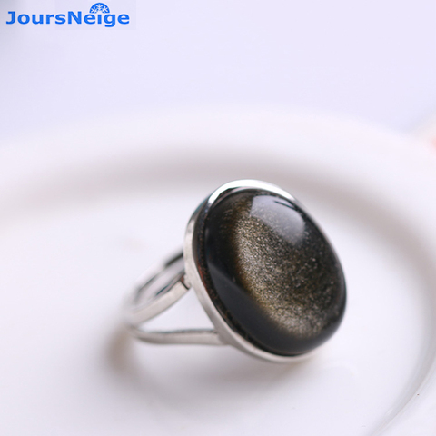 Wholesale Natural Obsidian Ring Gold Eye Stone S925 Sterling Silver Mosaic Ring Simple Men Women Gift Crystal Ring Jewelry ► Photo 1/4