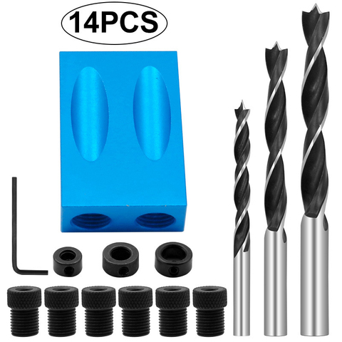 Woodworking Tools Pocket Oblique Hole Screw Jig Locator Drill Bits 15 Degree Angle Drill Guide Set Hole Puncher Carpentry Tools ► Photo 1/6