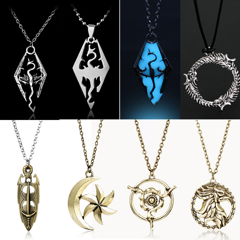 The Elder Scrolls V Necklace Men Game Fans Gifts Dragon Skyrim Oblivion Morrowind Pendant Necklace Sweater Chain Colar ► Photo 1/1