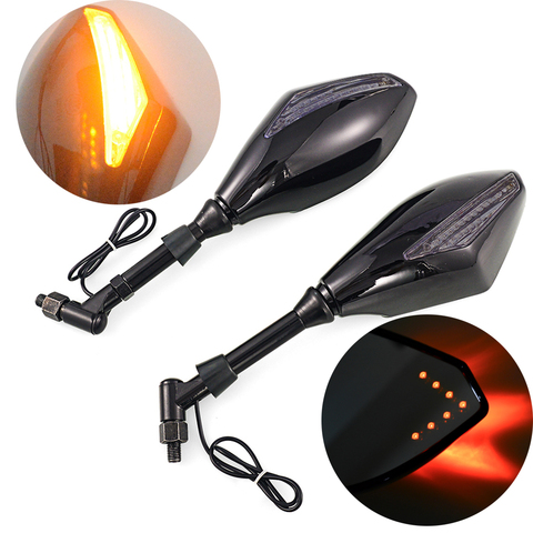 Pairs Motorcycle Carbon fiber LED Turn Signals Rearview Mirrors For Honda Suzuki Kawasaki Yamaha Ducati BMW Street Scooter Bikes ► Photo 1/6