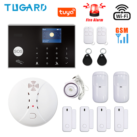 Tuya Smart WiFi GSM Home Alarm Security System Wireless 433MHz Burglar Alarm System Kit with Wireless Fire Smoke Detector kit ► Photo 1/6